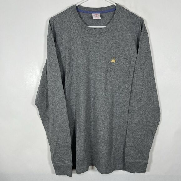 Brooks Brothers 346 Long Sleeve T Shirt Mens Size XL Gray Yellow Pocket Logo - Picture 1 of 10
